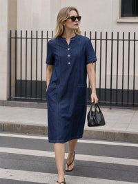 Half-Button Denim Dress — Short Sleeve view 1