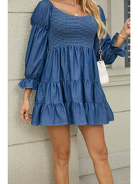 Smocked Denim Dress view 3