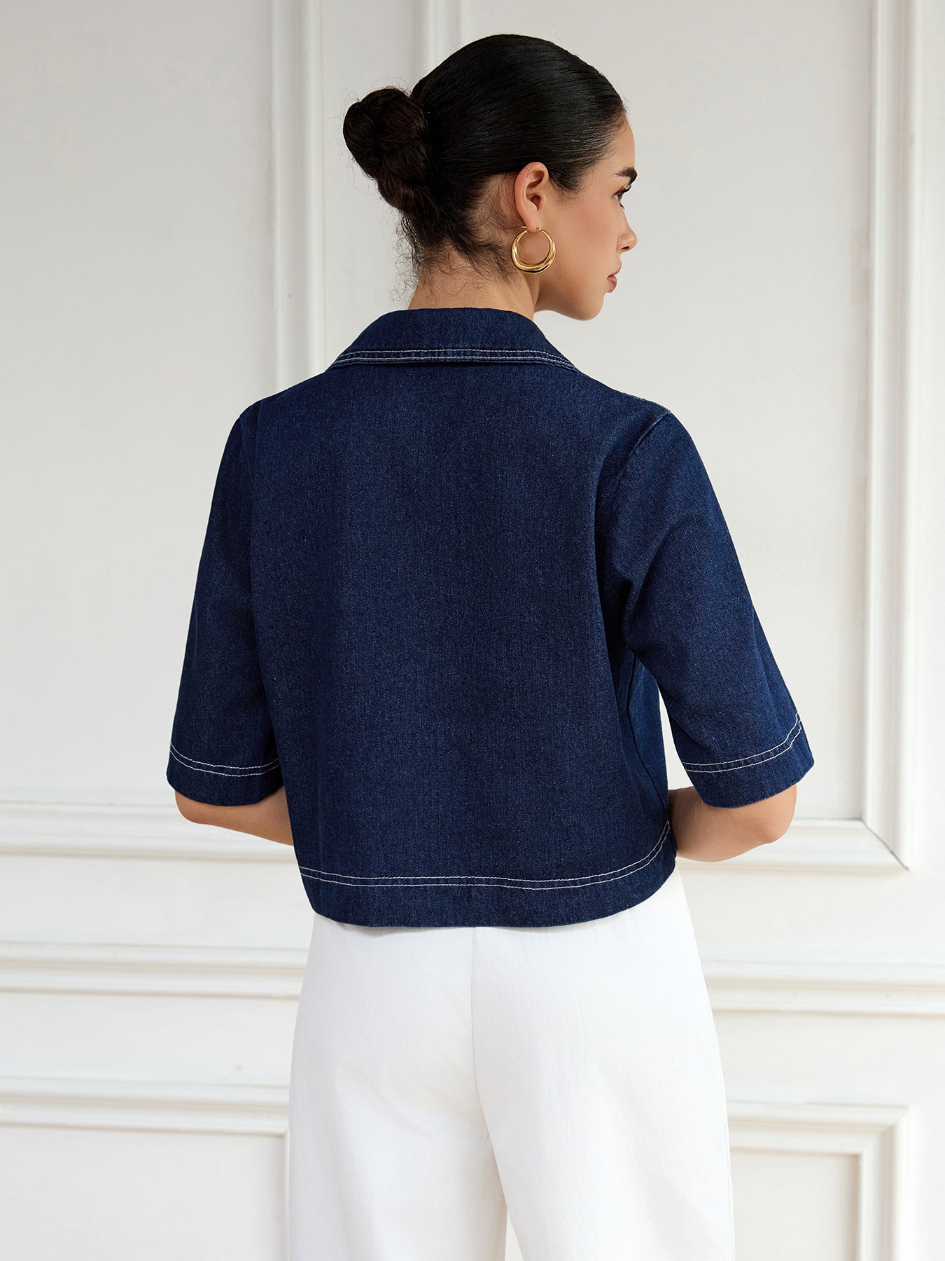 Fall and Winter Denim Women's Elegant Top Short Sleeves