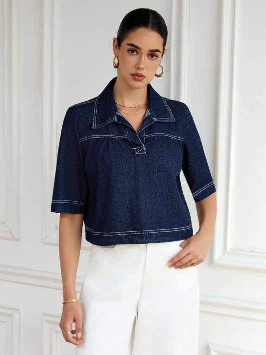 Fall and Winter Denim Women's Elegant Top Short Sleeves