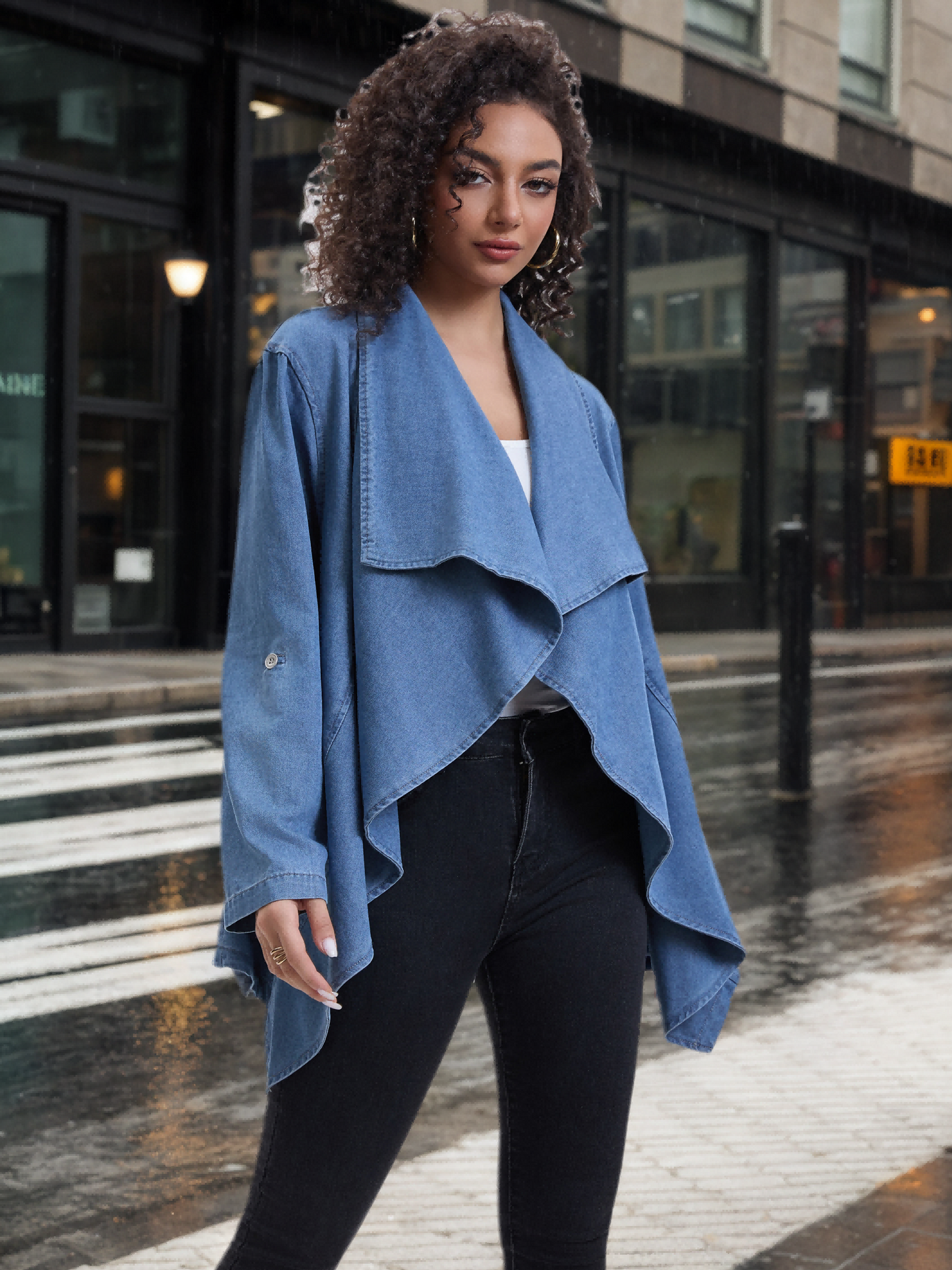 Women's Denim Shawl, Women's Coat, Denim Coat, Women's Poncho Top, Casual Elegant, Autumn Trench Coat