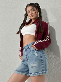 Distressed Denim Shorts — High Waist view 4