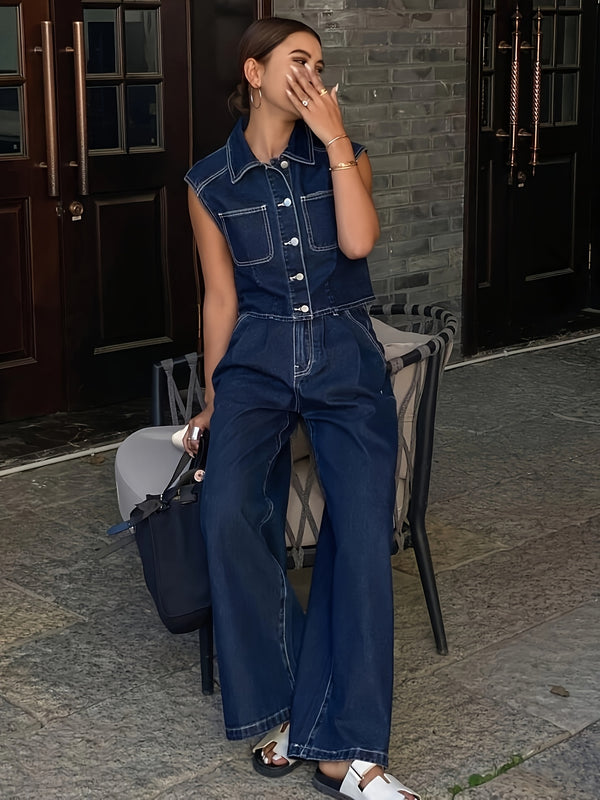 Denim Two-Piece Set — Vest & Wide Leg