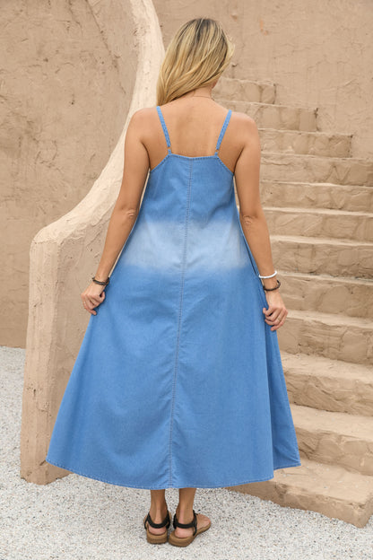 Ladies Denim Washed Dress, Suspender, Long Dress,  Comfortable and Breathable,Suitable for Leisure Vacations and Banquets
