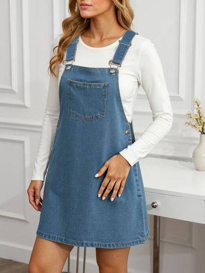 Suspenders Skirt  Denim Pinafore Dress    Women's Pinafore Dress Basic Style Casual Elegant