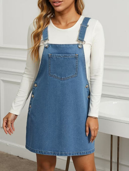 Suspenders Skirt  Denim Pinafore Dress    Women's Pinafore Dress Basic Style Casual Elegant