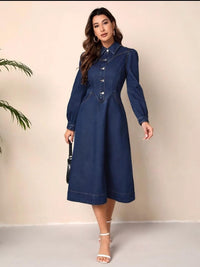 Button-Front Denim Dress — Long Sleeve view 1