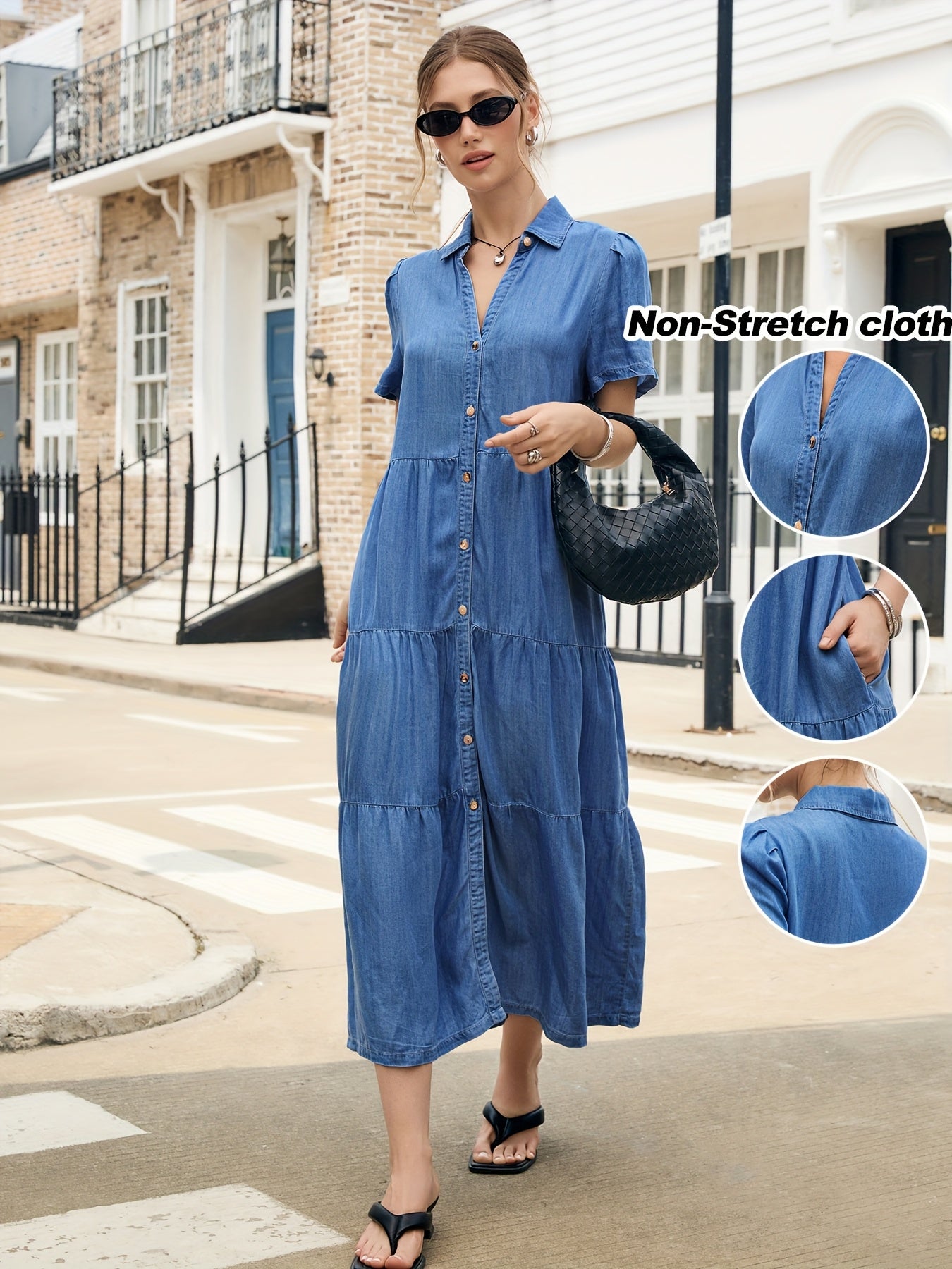 Women’s Denim Dress, Lyocell Fabric, Elegant dress, Long dress, Ultra-soft and Breathable, Cool and Comfortable