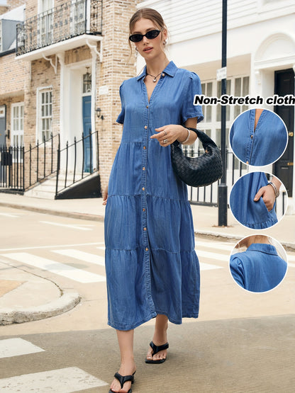 Women’s Denim Dress, Lyocell Fabric, Elegant dress, Long dress, Ultra-soft and Breathable, Cool and Comfortable