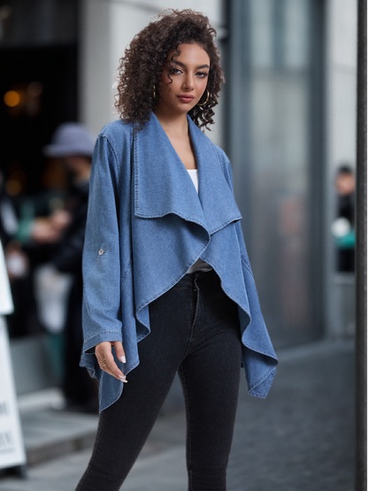 Women's Denim Shawl, Women's Coat, Denim Coat, Women's Poncho Top, Casual Elegant, Autumn Trench Coat
