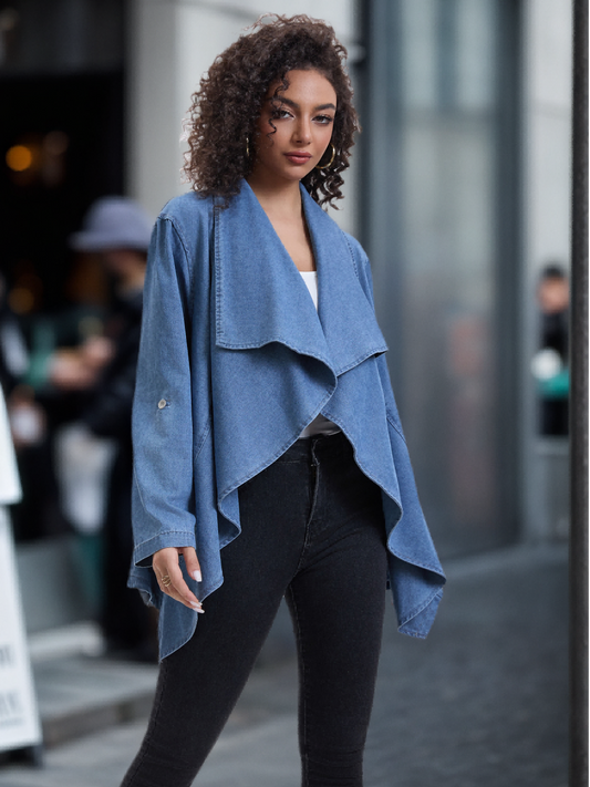 Women's Denim Shawl, Women's Coat, Denim Coat, Women's Poncho Top, Casual Elegant, Autumn Trench Coat