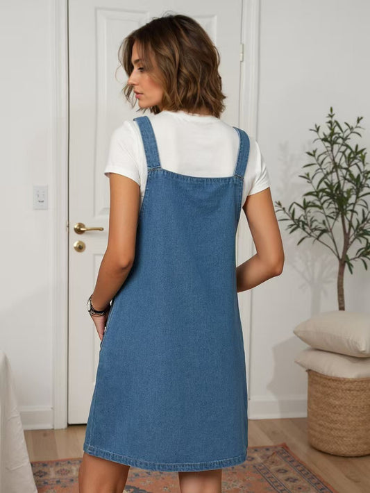 Suspenders Skirt  Denim Pinafore Dress    Women's Pinafore Dress Basic Style Casual Elegant