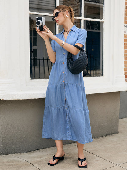 Women’s Denim Dress, Lyocell Fabric, Elegant dress, Long dress, Ultra-soft and Breathable, Cool and Comfortable