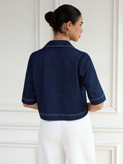 Fall and Winter Denim Women's Elegant Top Short Sleeves