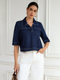 Short-Sleeve Denim Top view 4