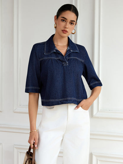 Fall and Winter Denim Women's Elegant Top Short Sleeves