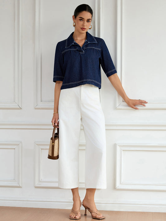 Fall and Winter Denim Women's Elegant Top Short Sleeves