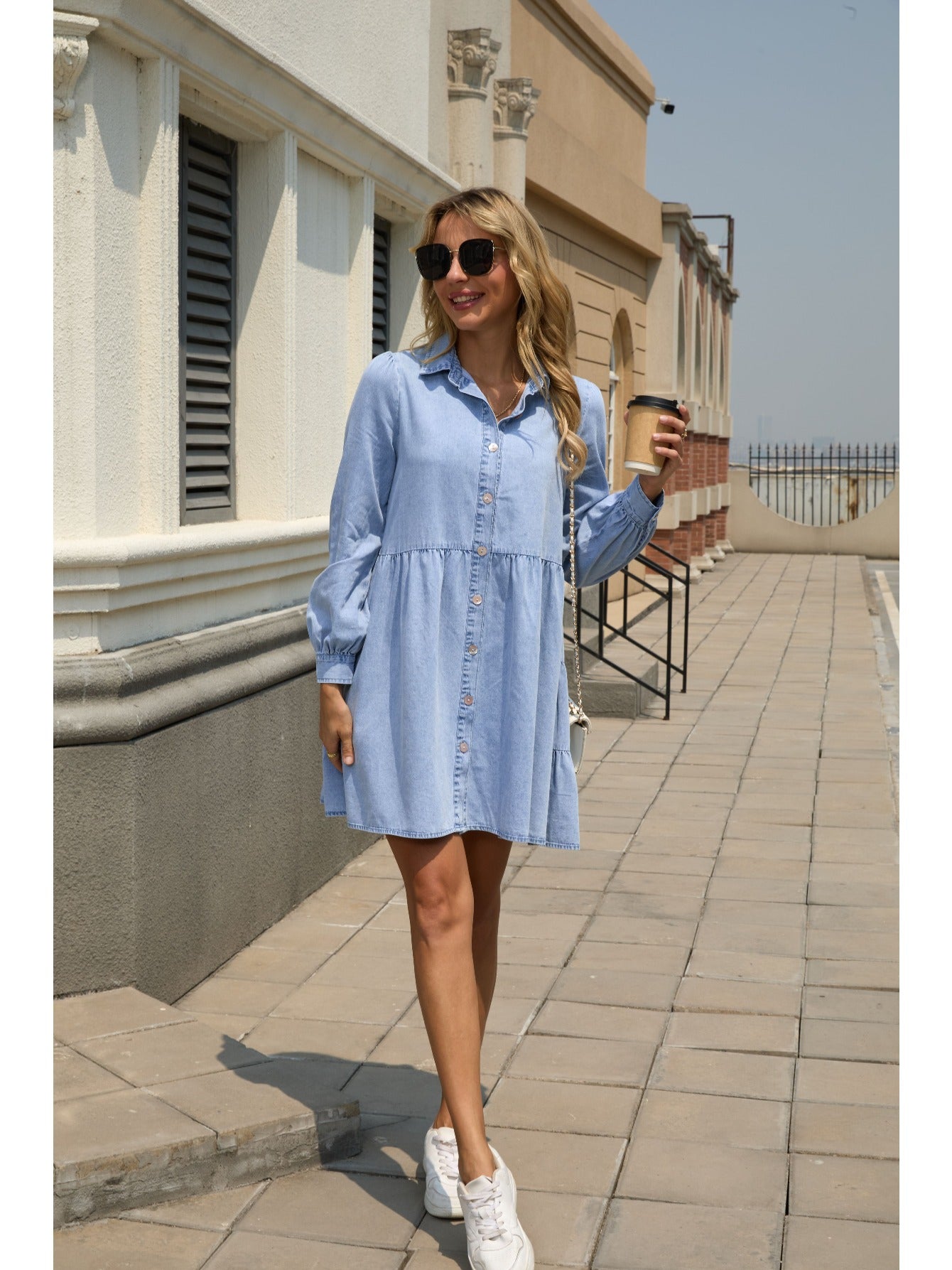 2025 New Denim Dress, Long Sleeve ,Tiered Skirt Dress, Autumn Outfit.#YOS-L015