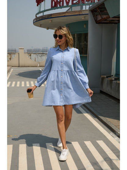2025 New Denim Dress, Long Sleeve ,Tiered Skirt Dress, Autumn Outfit.#YOS-L015