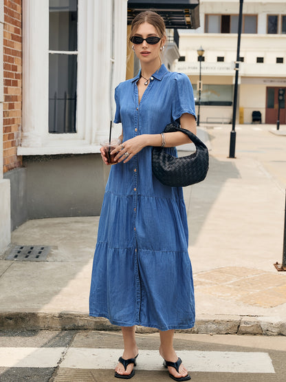 Women’s Denim Dress, Lyocell Fabric, Elegant dress, Long dress, Ultra-soft and Breathable, Cool and Comfortable