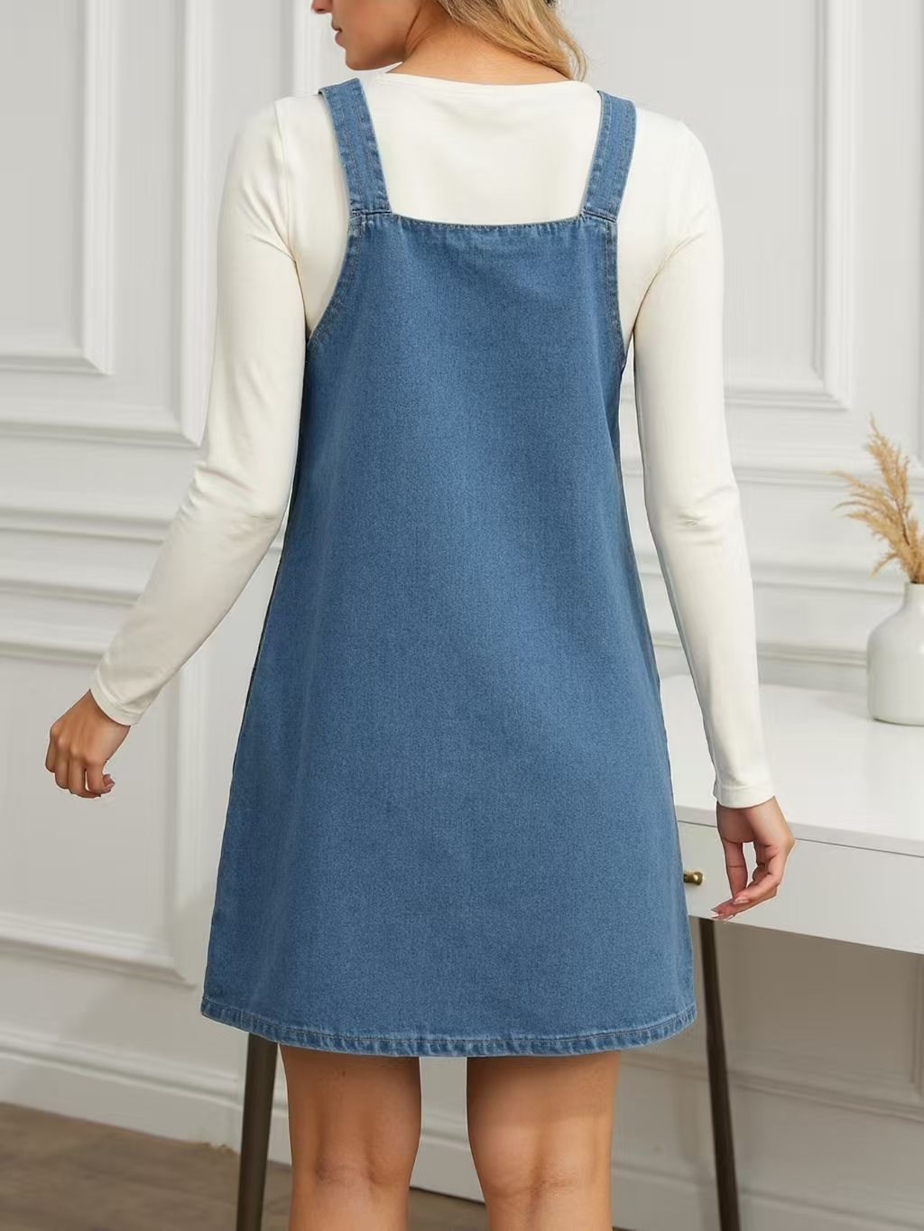 Suspenders Skirt  Denim Pinafore Dress    Women's Pinafore Dress Basic Style Casual Elegant