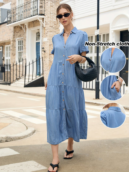 Women’s Denim Dress, Lyocell Fabric, Elegant dress, Long dress, Ultra-soft and Breathable, Cool and Comfortable