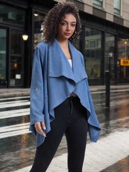 Women's Denim Shawl, Women's Coat, Denim Coat, Women's Poncho Top, Casual Elegant, Autumn Trench Coat