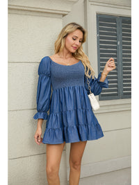 Smocked Denim Dress view 9