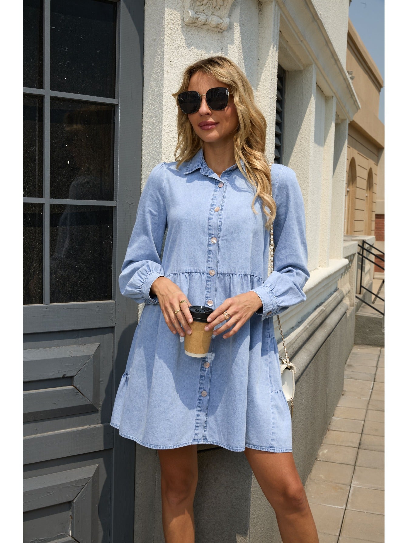 2025 New Denim Dress, Long Sleeve ,Tiered Skirt Dress, Autumn Outfit.#YOS-L015