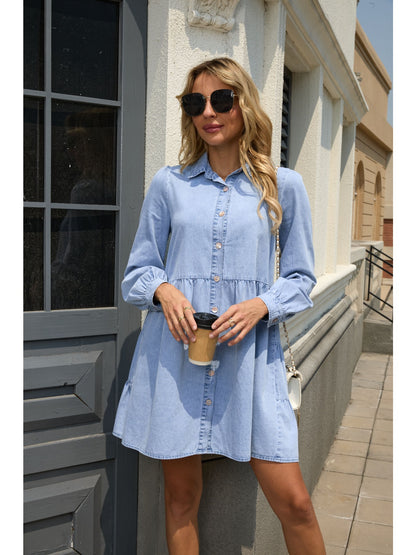 2025 New Denim Dress, Long Sleeve ,Tiered Skirt Dress, Autumn Outfit.#YOS-L015